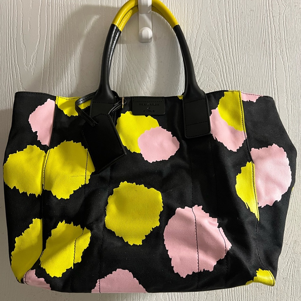 Tila March Black Pink Yellow Canvas Tote Handbag Purse